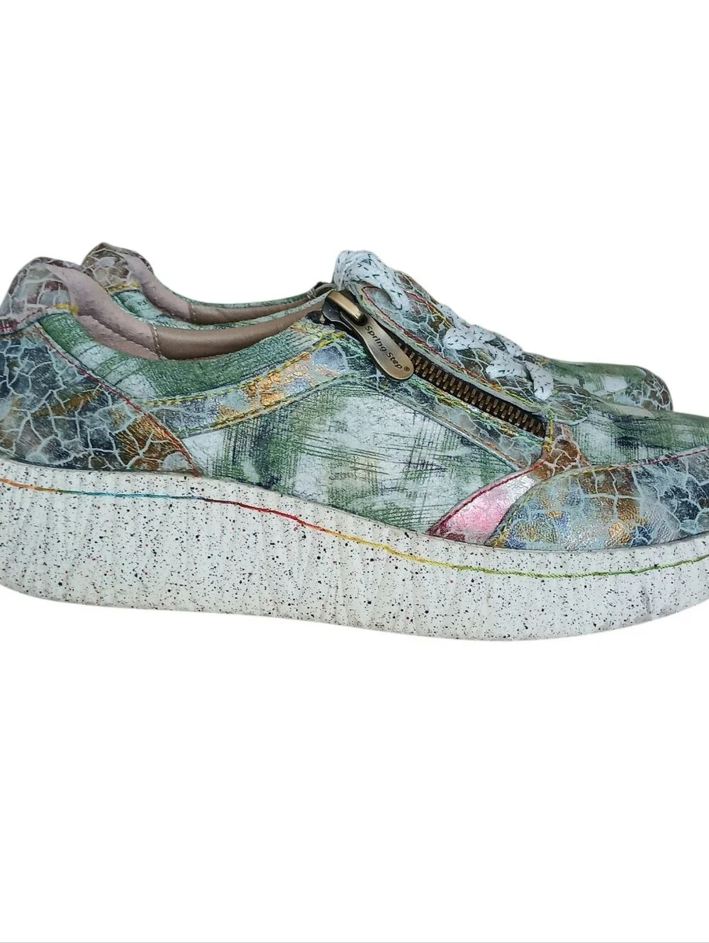 L'ARTISTE SPRING STEP Hand Painted Metallic Leather Platform Sneakers Women's 8 - Picture 11 of 11